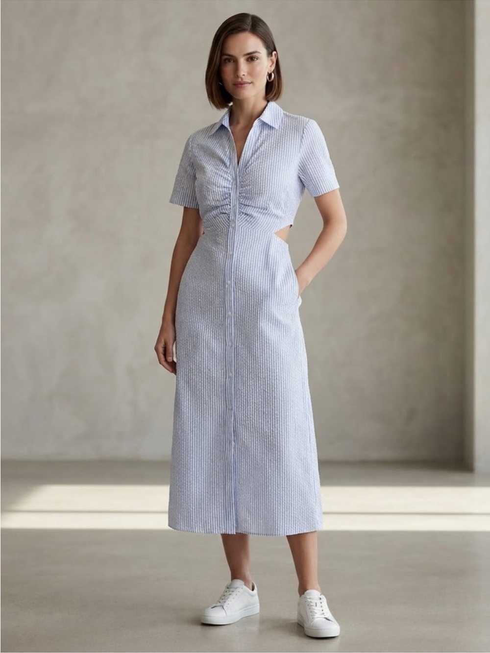 Old Navy Striped Cutout Midi Shirt Dress